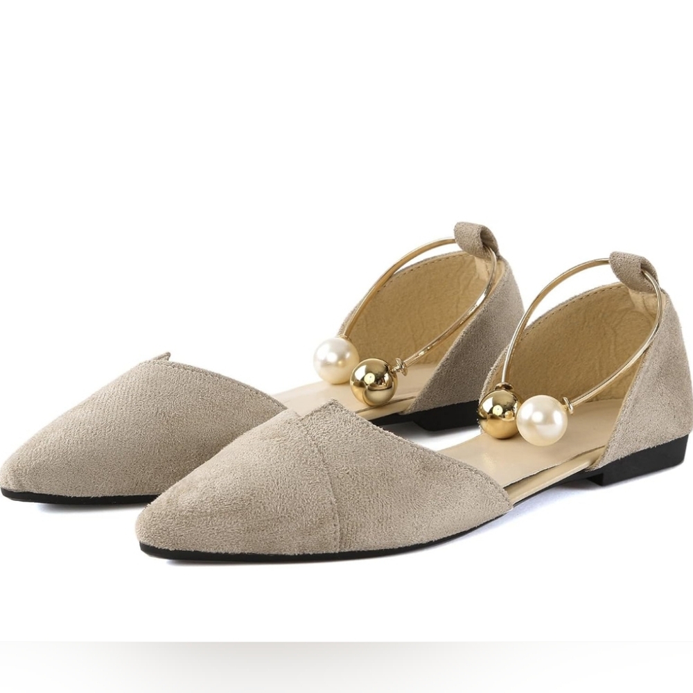 🆕2025 Autumn Ladies' Stylish Metal Ring Decoration Lotus Taupe Pointed Toe Shoe